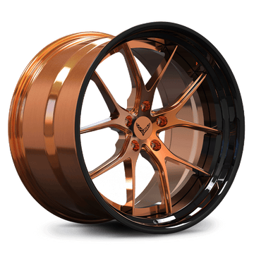 corvette c8 z06 aftermarket wheels with a deep concave style, bronze and black color, forged step lip, built by RVRN Custom Forged Wheels